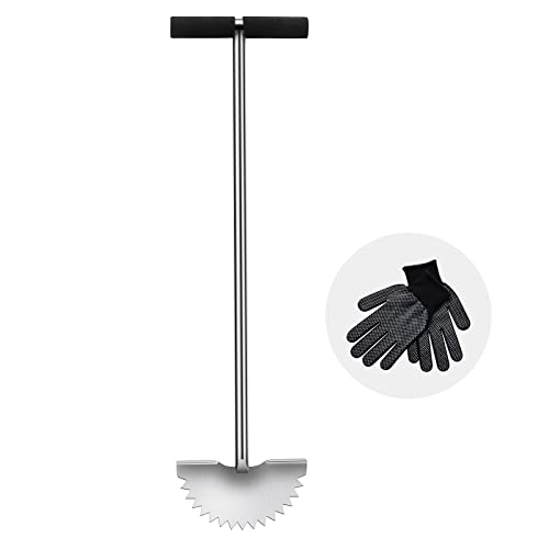 Fadown Edger Lawn Tool Half Moon Lawn Edger with Saw-Tooth Blade for Cleaning Edges Along Sidewalks Driveways Garden Flower Beds-Made of Stainless Steel with T-Grip Handle