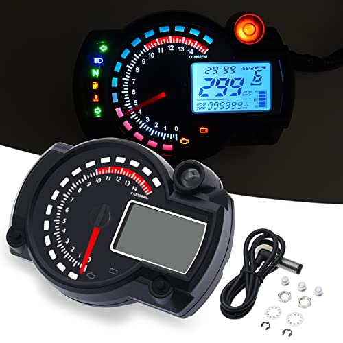 Motorcycle Speedometer Odometer Motorcycle Digital Tachometer Motorcycle Gauge with Sensor 7 Color LCD Backlight Adjustable Universal Motorcycle Digital Speedometer Odometer Gauge MAX 299KM/H