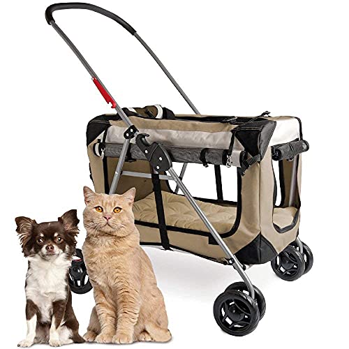 PetLuv "Happy Cat" Premium 3-in-1 Soft Sided Detachable Pet Carrier, Travel Crate, and Pet Stroller - Locking Zippers, Comfy Plush Nap Pillow, Airy Windows, Sunroof, Reduces Anxiety