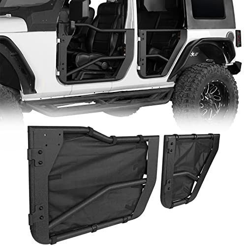 Hooke Road Wrangler JK Tube Half Doors Tubular Trail Doors for 2007-2018 Jeep Wrangler JK Unlimited 4 Doors, Set of 4, Include Black Shade Skin Meshes