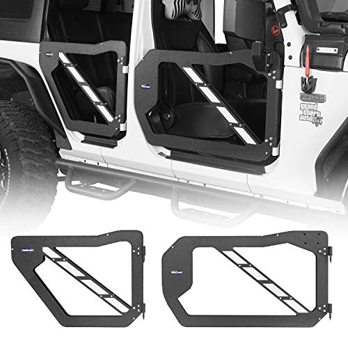 Hooke Road 4 PCS Steel Half Doors Front & Rear Trail Tube Door Guards w/Side View Mirrors for Jeep Wrangler JK Unlimited 2007-2018