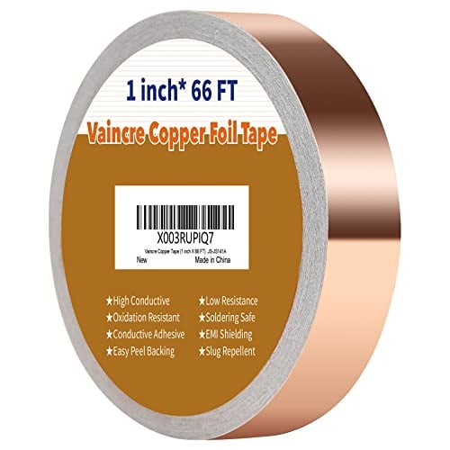 Vaincre Copper Tape Conductive Adhesive (1 inch X 66 FT), Copper Foil Tape for Stained Glass, Conductive Tape Copper Shielding Tape for Guitars, Crafts, Grounding, Electrical Repairs, EMI Shielding