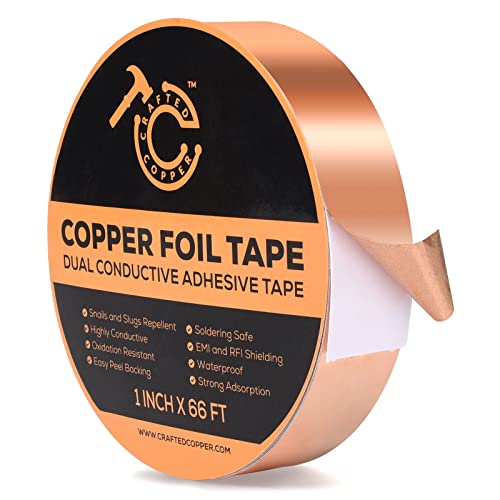 Copper Tape (1inch x 66FT) 99% Pure Double Sided Adhesive Conductive Copper Foil Tape for Guitars, EMI Shielding, Electric Connections, Repairs, Grounding, Craft - Pack 1