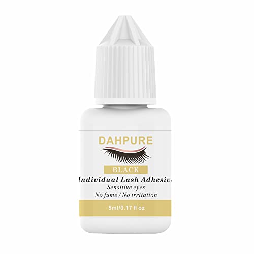 DAHPURE Individual Lash Glue Last 2 Weeks Eyelash Extension Glue Sensitive Eyes Cluster Lash Glue 5ml Black Self Application Waterproof Latex Free No Fume