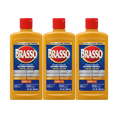 Brasso Metal Polish, 8 oz Bottle for Brass, Copper, Stainless Steel, Chrome, Aluminum, Pewter & Bronze, 8 oz (Pack of 3)