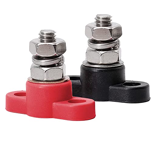 Ampper 3/8" Single Stud Battery Junction Posts Block, Heavy Duty Power and Ground Junction Block Power Distribution Studs Terminal Kit, Pack of 2 (Red and Black)