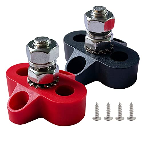 Ampper 5/16" Single Stud Battery Junction Posts, Heavy Duty Power and Ground Junction Block Power Distribution Studs Terminal Kit, Pack of 2 (Red and Black)