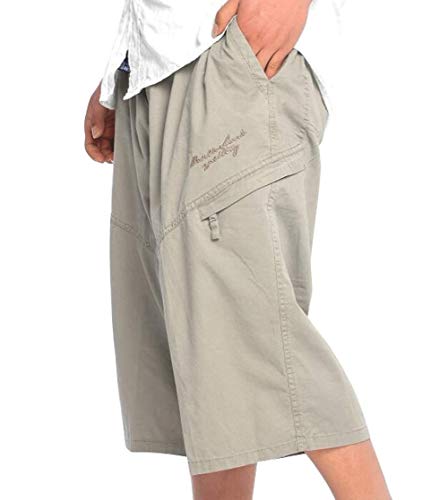 XinnanDe Mens Below Knee 3/4 Long Cargo Shorts Elastic Relaxed Fit Cotton Casual Twill Capri Pant Khaki 42