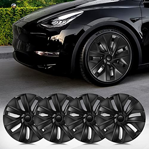 XINTUO (4 Pack) Telsa Model Y Hubcap 19 Inch Wheel Cover esla Model Y Accessories ABS Cover Hub Cap Replacement Matte Black Rim Protectors Compatiable for Tesla Model Y 2023 2022 2021 2020