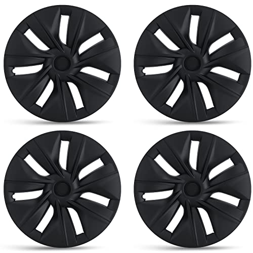 YONZEE Wheel Cover for Tesla Model Y, 19 Inch ABS Rust Wheel Hubcaps, Fully Wrap Blackout Wheel Cover (Set of 4) Replacement Wheel Hub Caps Rim Protectors Cover for Model Y Accessories Matte Black