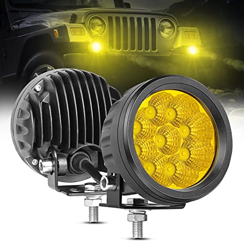 ACEC SHOP Amber Round LED Pods 2PCS 54 W 3.5 Inch Yellow LED Pod Lights Round LED Offroad Lights Flood Round Yellow LED Fog Lights LED Work Lights Driving Lights for Jeep Truck Tacoma SUV UTV ATV Boat