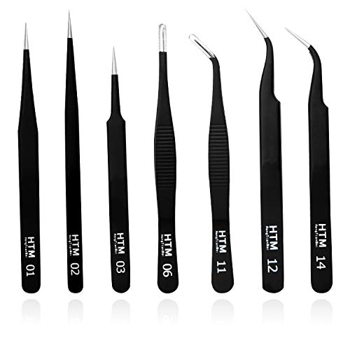 Precision Craft Tweezers Set,3 Pcs Pointed Tweezers,2 Pcs Curved Tweezers,2 Pcs Precision Serrated Tweezers for Eyelash Extensions,Craft, Jewelry,Soldering,Electronics Etc