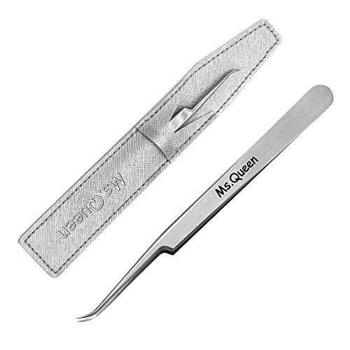 Ms.Queen Eyelash Extension Tweezers,Professional Curved Pointed Isolation Tweezers for Classic Individual Volume Mink Lash Extensions