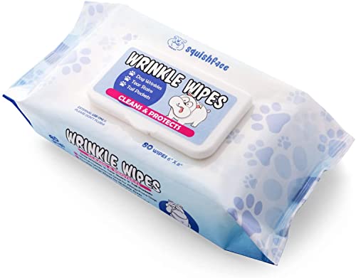 Squishface Wrinkle Wipes  6x8 Large Dog Wipes - Deodorizing, Tear Stain Remover  Great for English Bulldog, Pugs, Frenchie, Bulldogs, French Bulldogs & Any Breed! 6x8