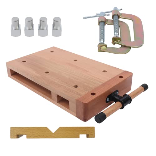 Fetcoi Woodworking Vise for Workbench, Hard Wood Portable Wood Vices for Workbenches, Wood Bench Vise Woodworking Bench Vices with 4 Limit Block, 2 G-type Fixing Clips and Quick-release Handle