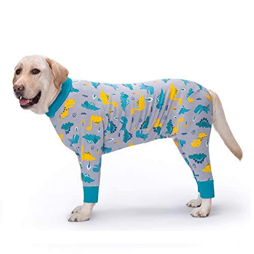 Dog Recovery Suit After Surgery Soft Long Sleeve Dog Neuter Shirt Cone Alternatives, Prevent Licking Dog Surgical Onesies for Large Medium Dog Shedding Suit (X-Large (Pack of 1), Dinosaur)