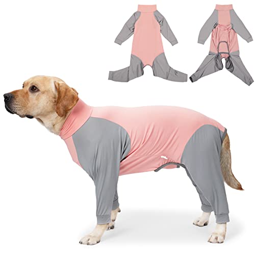 KOESON Dog Recovery Suit, Dog Onesie for Surgery Anti Licking Dog Surgical Recovery Suit for Abdominal Wound, Long Sleeve Dog Jumpsuit for Medium & Large Breeds Pink 3XL