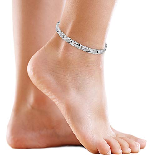 MagnetRX Ultra Strength Magnetic Anklet Women - Magnetic Anklets- Titanium Ankle Bracelets for Women (Silver)
