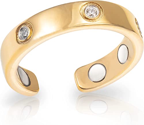 MagnetRX Magnetic Ring Women - Elegant Crystal Ring - Magnet Rings Women (Gold | Ring Size: 8)