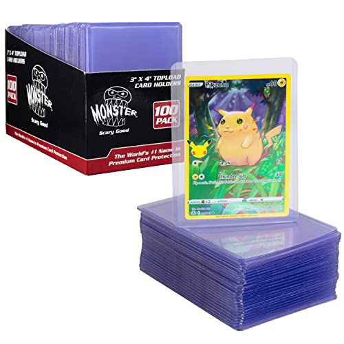 Monster Top Loaders for Collectible Trading Cards - 100 Count 3"x4" Clear Hard Plastic Card Protector Toploader Sleeves Compatible w MTG, Magic The Gathering, Yugioh, Pokemon, Sports Cards & All TCGs