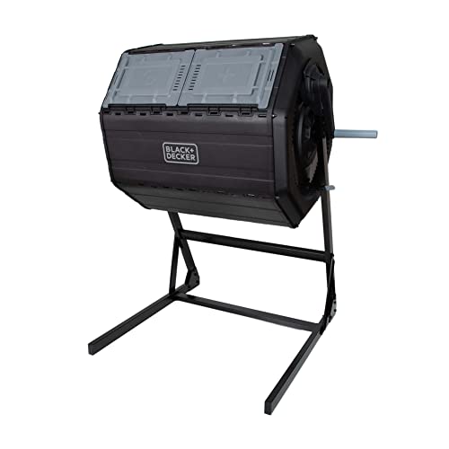 BLACK+DECKER Compost Tumbler, Dual Chamber Composter, 40 Gallon, Easy Handle System for Composting (BDSTGA9701)