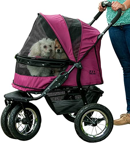 Pet Gear NO-Zip Double Pet Stroller, Zipperless Entry, for Single or Multiple Dogs/Cats, Plush Pad + Weather Cover Included, Large Gel-Filled Tires, 1 Model 3 Colors