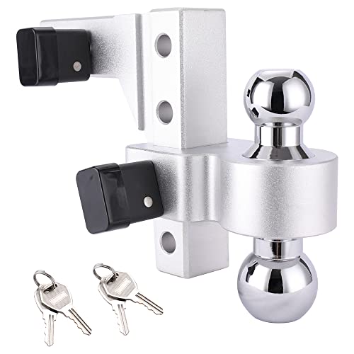ONLTCOBallMountHitchAdjustable6InchDrop/RiseIncludes2"&2-5/16"ChromeSteelDualBalls, 2 Pcs 5/8" Hitch Lock,AluminumTrailerHitch forVehicles, Boats,Fits2"Receiver,10000lbs.GTW.