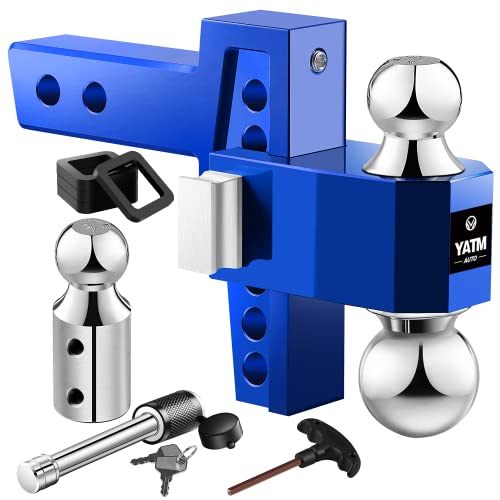 YATM Adjustable Trailer Hitches, Fits 2" Receiver,6" Drop/Rise, Replaces Tri Balls (1-7/8", 2", 2-5/16") Keyed of Dual Pin Key Locks, with GTW 15,000LBS,Ultra Quiet,Blue,Y-5420