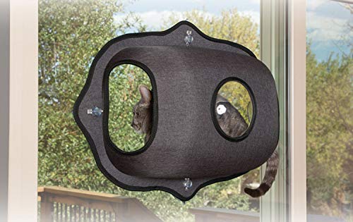 K&H PET PRODUCTS EZ Mount Window Bubble Pod Kitty Sill Window Sill Cat Bed Cat Perch, Cat Hammock with Lookout Bubble Window Classy Dark Gray 27 X 20 Inches