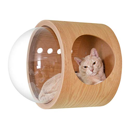 MYZOO Spaceship Gamma, Pet Bed for Cat & Dog, Window Perch, Cat Tree, Made of Wood (Oak, Open Right)