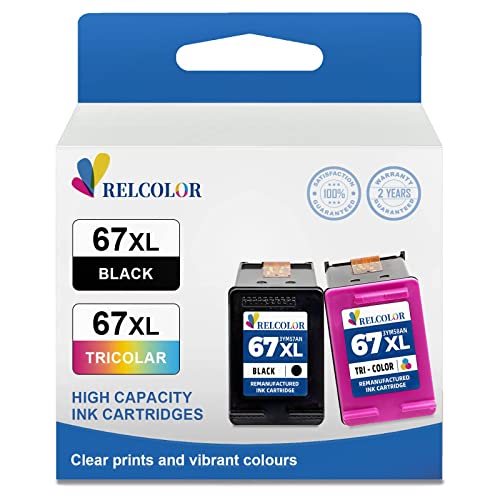 Relcolor 67XL HP67 Cartridge for HP Ink 67 XL Black Color Combo 2700 2700e 2752 2752e 2742e 2755 2755e 4100 4100e 4152e 4155 4155e Envy 6000 6055e 6055 6400 6458 6458e 6452 6455 6455e Printer HP67XL