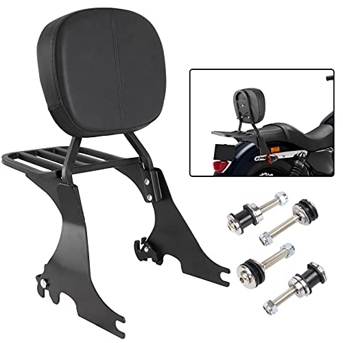 AUFER Motorcycle Passenger Low Backrest Sissy Bar with Luggage Rackand Docking Hardware KitsCompatible with for Sportster XL 883 1200 2004-2022
