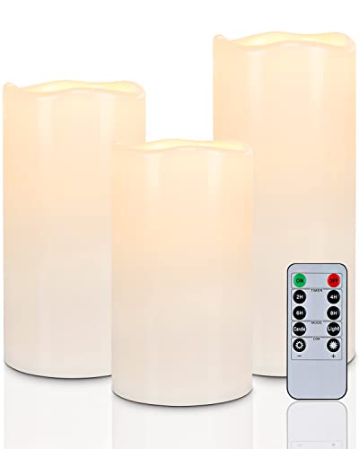 Homemory 6" 8" 10" x 4" Waterproof Outdoor Flameless Candles, Battery Operated Flickering LED Pillar Candles with Remote and Timers for Indoor