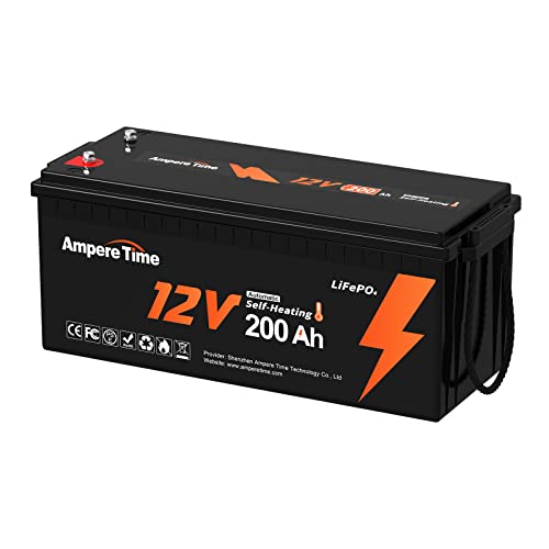 Ampere Time 12V 200Ah Low Temp LiFePO4 Lithium Battery with Self-Heating Deep Cycle LiFePO4 Battery 4000-15000 Deep Cycles Perfect for RV and Off-Grid etc.