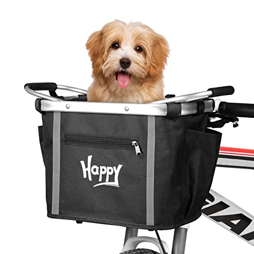 SMONTER Dog Bike Basket-Pet Carrier Bicycle for Small Cats and Dogs Front Fandlebar Basket Detachable Removable Quick Release Easy Install for Cycling Shopping