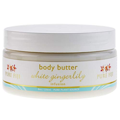 PURE FIJI Body Butter - Moisturizer Body Cream - Face Cream and Body Lotion for Dry Skin with Natural Oils & Vitamin E, White Gingerlily, 8oz