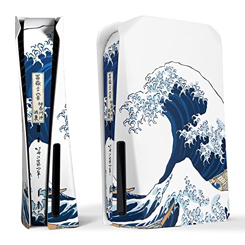 eXtremeRate eXcover The Great Wave Top Bottom Cover Compatible with ps5 Console Disc Edition, Replacement Faceplate Backplate Shell Skin Compatible with ps5 Console Disc Version - Console NOT Included