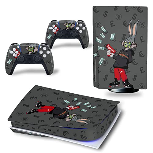 PS5 Console Skin and PS5 Controller Skins Set, PS 5 Skin Wrap Decal Sticker PS5 Disk Edition, Money Bunny Decal Kit