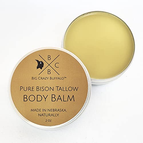 Big Crazy Buffalo Pure Bison Tallow Balm - All Purpose, Healing Body Butter, Full Body Hydration, All Natural, Mild Scent, Replaces Lotion, For Cracked, Dry, Itchy, Irritated Skin, Essential Oils