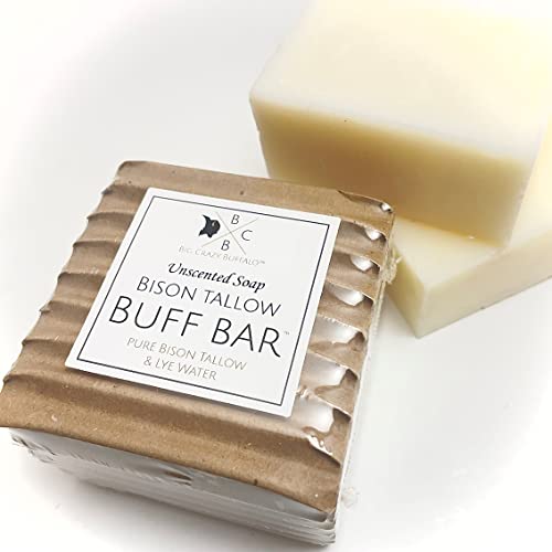 Big Crazy Buffalo Pure Bison Tallow Soap, Unscented, (2 pack) - Cleans, Moisturizing, Non-Habit Forming, Soothes, Hydration, Pure and Natural, No Dyes, No Chemicals, No Fragrances, No Preservatives