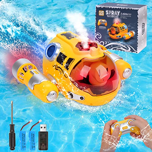 Chifafortoo Remote Control Boat Pool Toys for Kids 6+, 2.4ghz Fast Mini RC Boat with Spray Gasboat and Led Lights Water Toy for Swimming Pool & Lakes, 2 Rechargeable Batteries