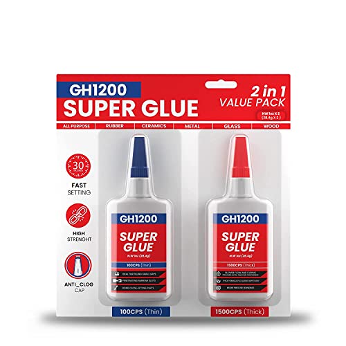2 Oz Value Pack (57-Gram) Super Glue All Purpose with Anti Clog Cap. Ca Glue - Adhesive SuperGlue. Cyanoacrylate Glue for Hard Plastics, DIY Craft, Metal and Many More