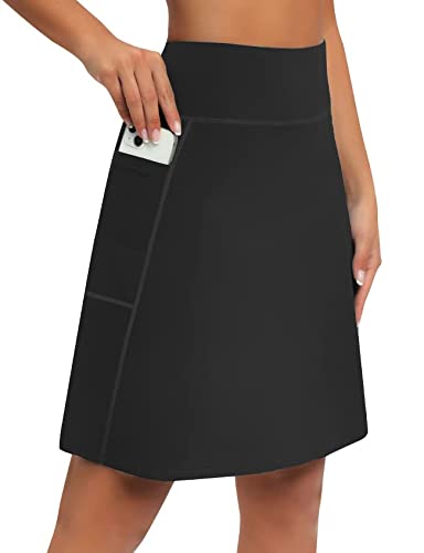 Vavious Travel Skirt Knee Length Modest Skirts Black Skirts for Women Knee Length 20" A Line Skorts Skirts for Women Large