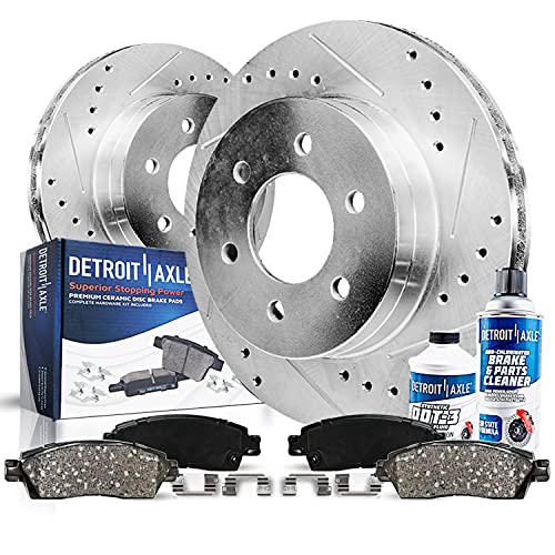 Detroit Axle - 319mm Front Drilled & Slotted Rotors + Ceramic Brake Pads Replacement for Toyota 4Runner FJ Cruiser Tacoma - 6pc Set