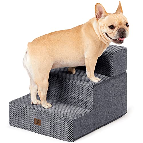 EHEYCIGA Dog Stairs for Small Dogs, 3-Step Dog Stairs for High Beds and Couch, Folding Pet Steps for Small Dogs and Cats, and High Bed Climbing, Non-Slip Balanced Dog Indoor Step, Grey, 3/4/5 Steps