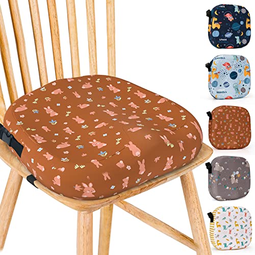 Toddler Booster Seat for Dining Table, 4 inch Ergonomic Design Dining Chair Heightening Cushion Portable Dismountable Eating, Washable Kids Toddler Cushion with 2 Adjustable Safety Buckle (Rabbit)