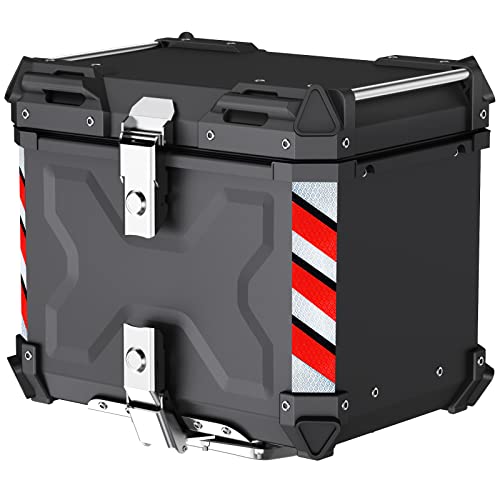 BREAKIX 45L Motorcycle Top Case, [Premium Quality] Heavy Duty Aluminum Motorcycle Trunk Tour Tail Box with Security Lock for Storing Helmet Luggage, Waterproof Universal Motorcycle Top Box (Black)