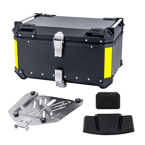Myamis Motorcycle Top Case Tail Box with Bracket and Backrest 60L Motorcycle Hard Trunk 1.5mm Thick Aluminum Rear Luggage Storage Box