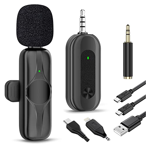 ZMOTG Wireless Lavalier Microphone, Lapel Mic for iPhone/Android/Camera/PC, Mini Clip-On Mic with 3 Cable Adapters for Video Recording, YouTube, TikTok, Vlogging, Interviews, and Live Streaming