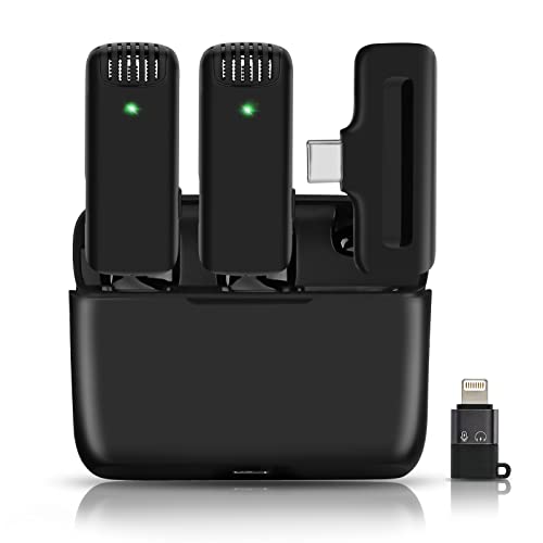 Wireless Lavalier Lapel Microphone for iPhone, iPad, Andriod - Professional Video Recording Lav Mic with Charging Case, Plug-Play Clip on Microphones for YouTube Interview Vlog Livestream & Podcast